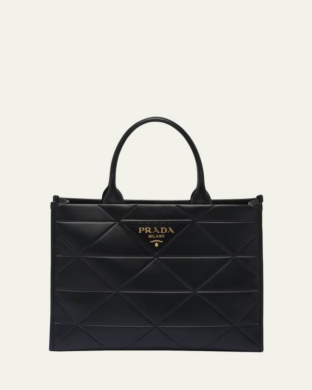 Large Triangle Quilted Leather Tote Bag